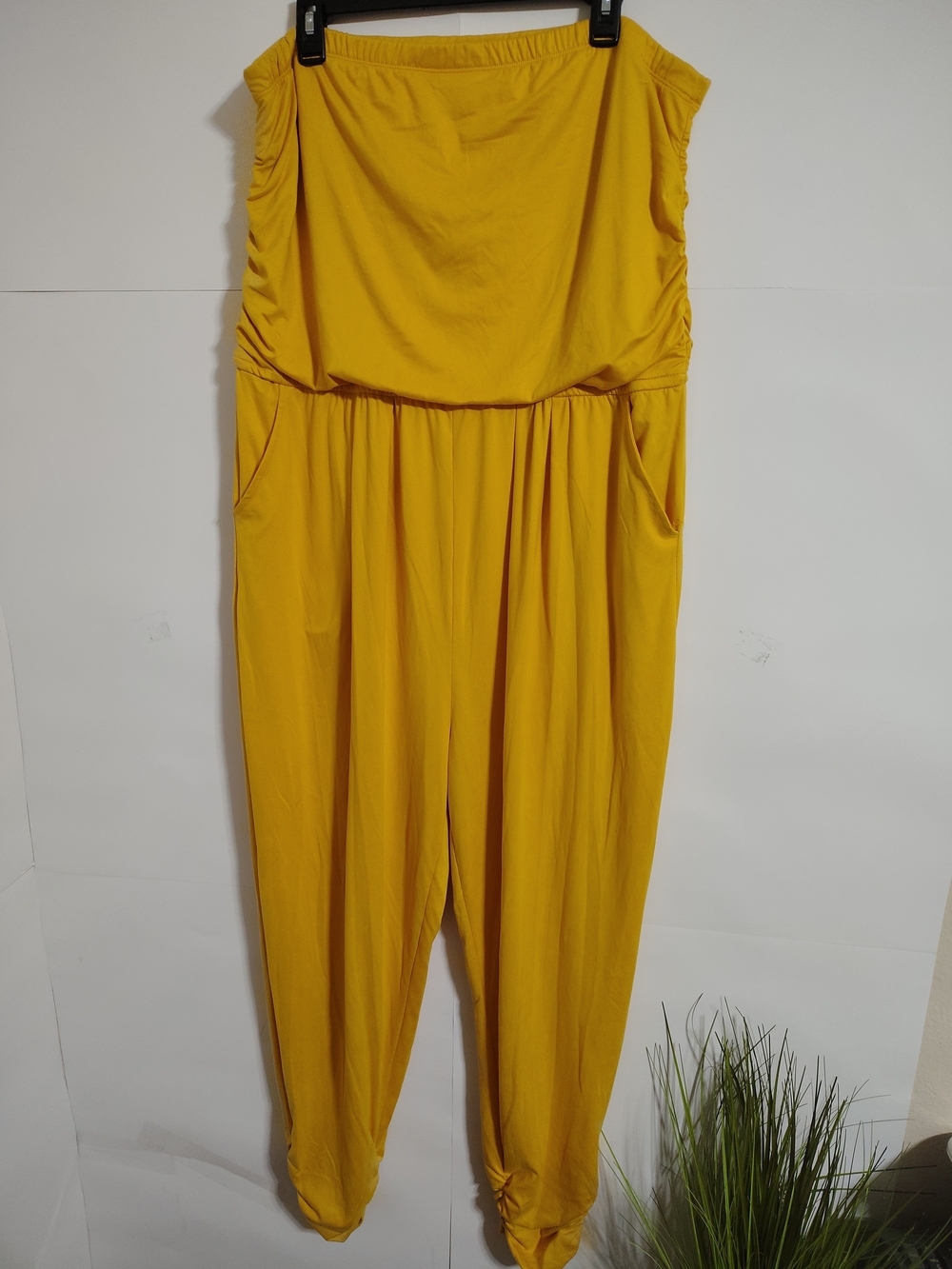 Rouge! Strapless Mustard Yellow Jumpsuit with Pockets. -L